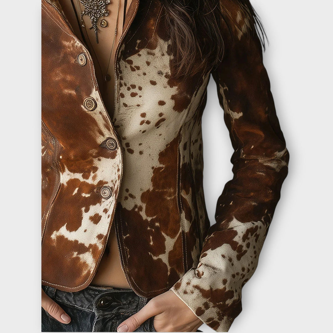 Retro Western Cowhide Print Suede Jacket