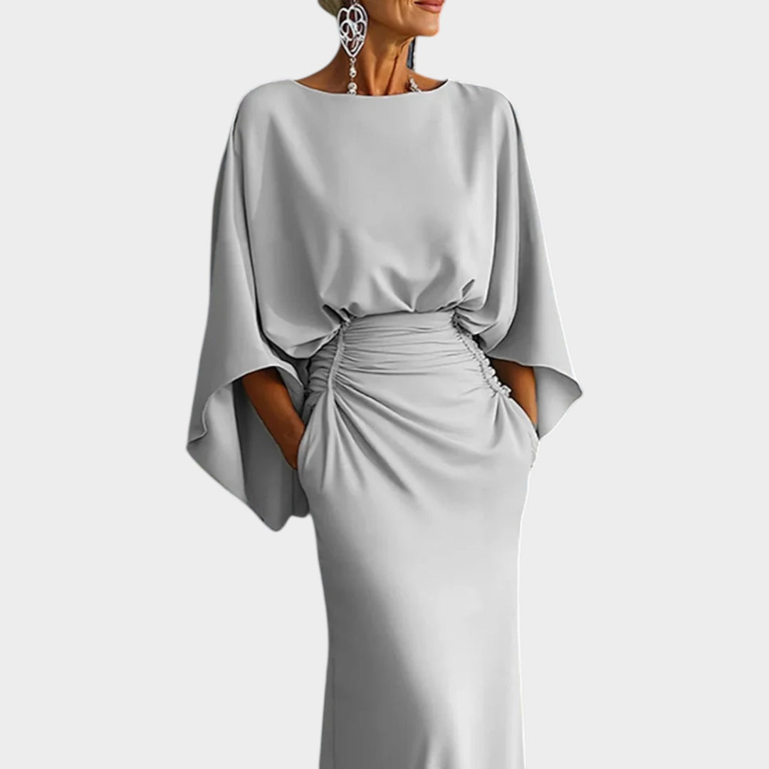 Elegant Ruched Batwing Evening Gown