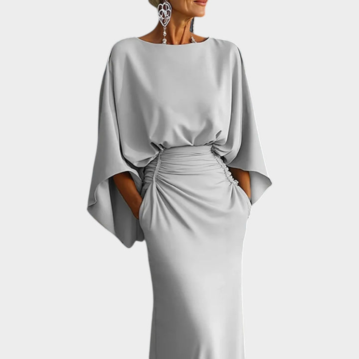 Elegant Ruched Batwing Evening Gown