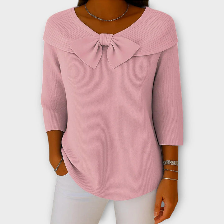 Off-Shoulder Knit Top with Bow Detail