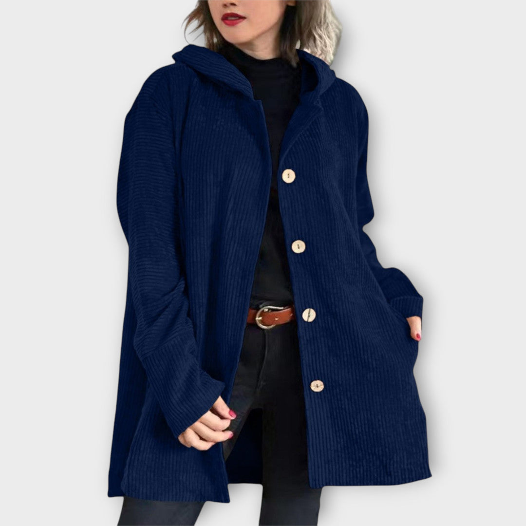 Button-Up Hooded Corduroy Jacket