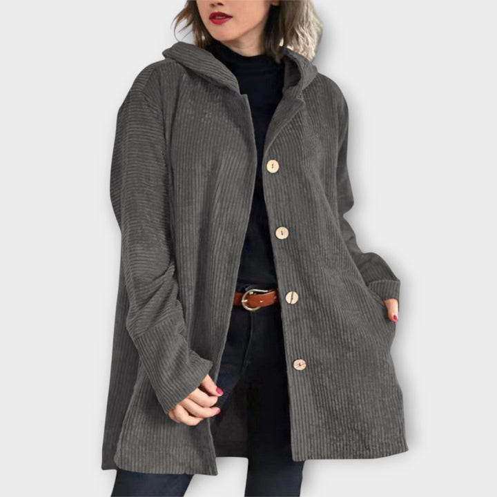 Button-Up Hooded Corduroy Jacket