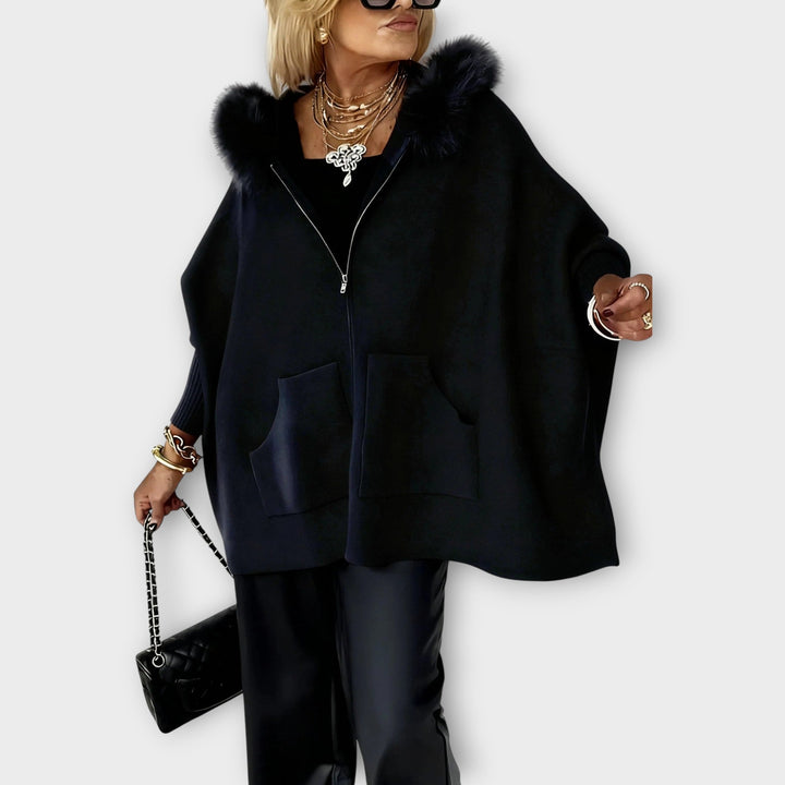 Luxury Faux-Fur Hooded Cape Jacket