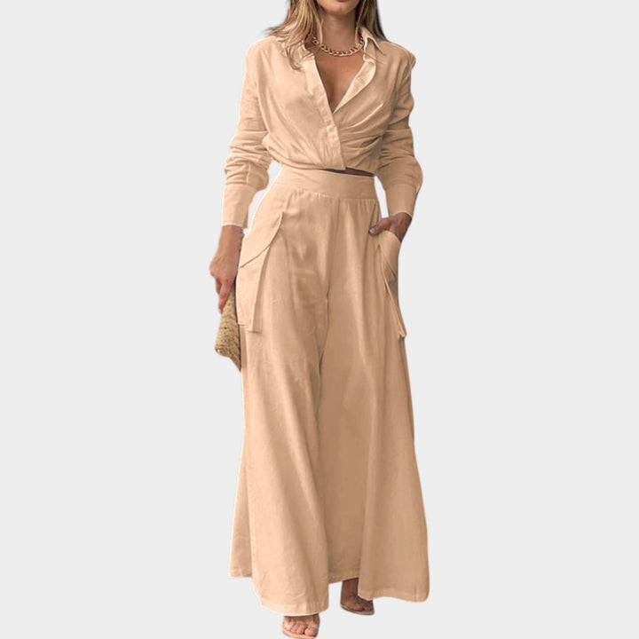 Chic Cropped Shirt & Wide-Leg Pants Set