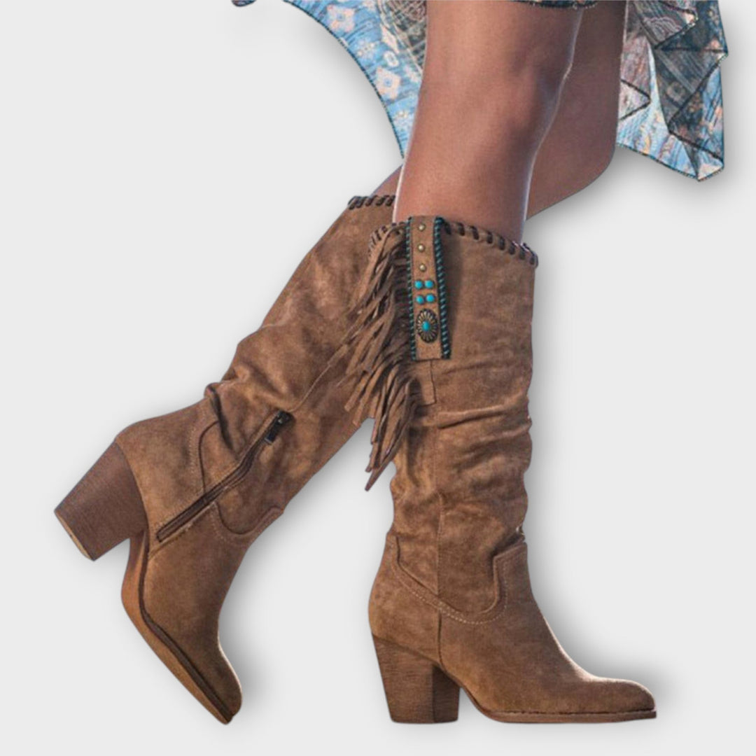 Fringed Knee-High Boots with Western Flair