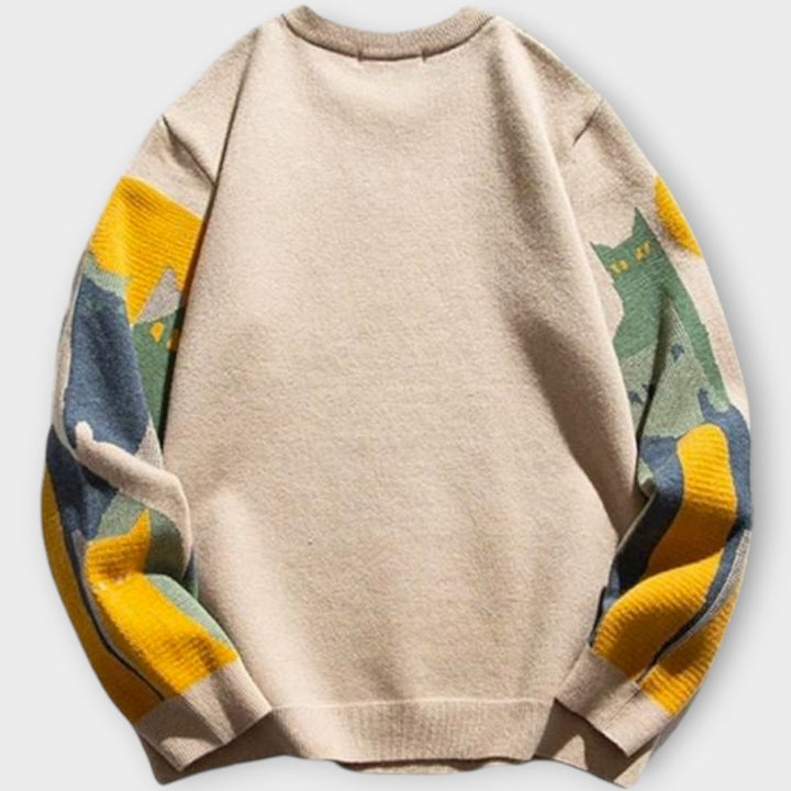 Whimsical Abstract Cat Knit Pullover