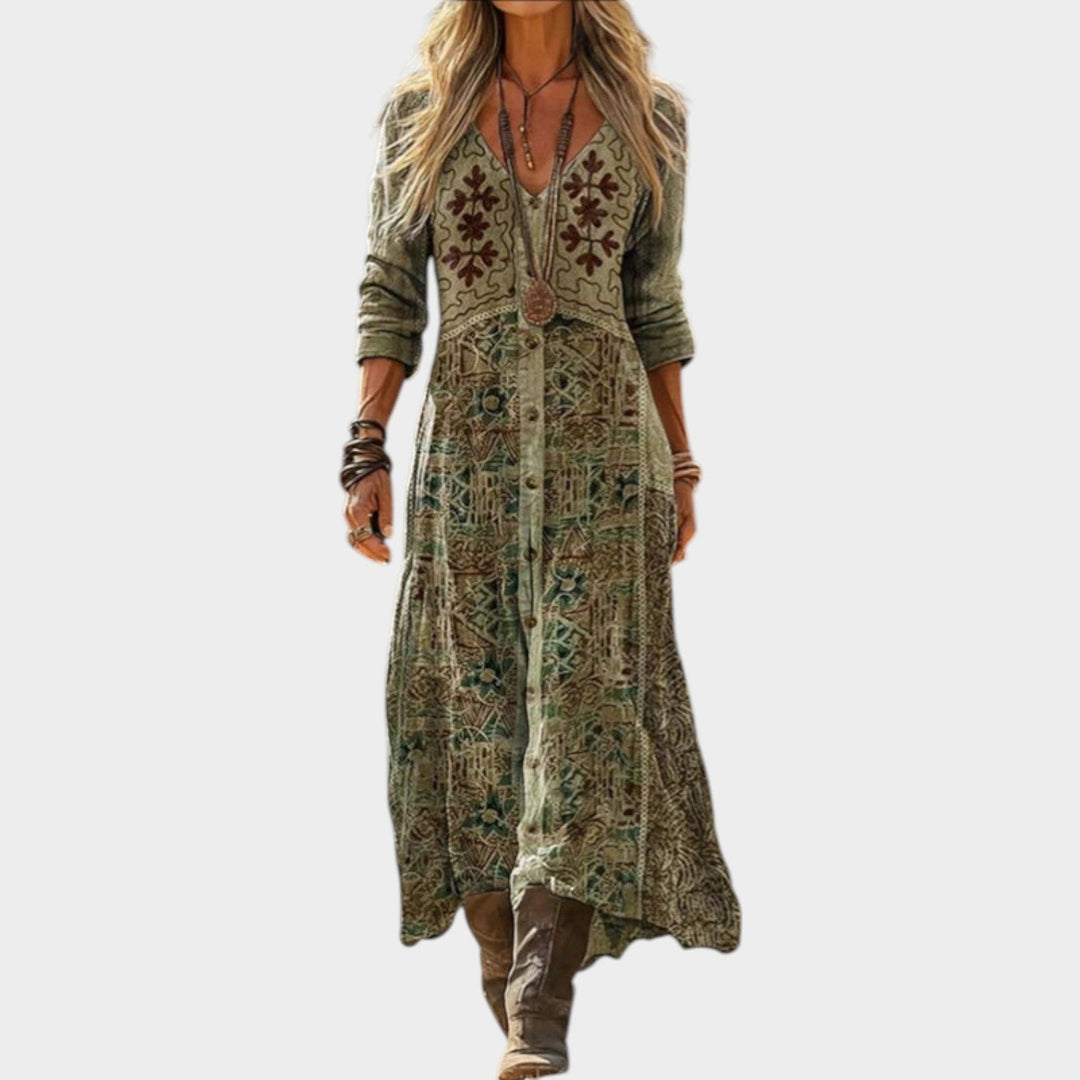 Boho Vintage Embroidered Maxi Dress