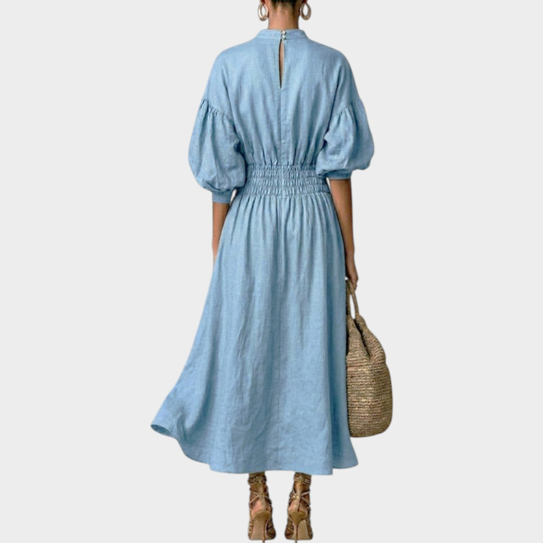 High-Neck Smocked Waist Maxi Dress