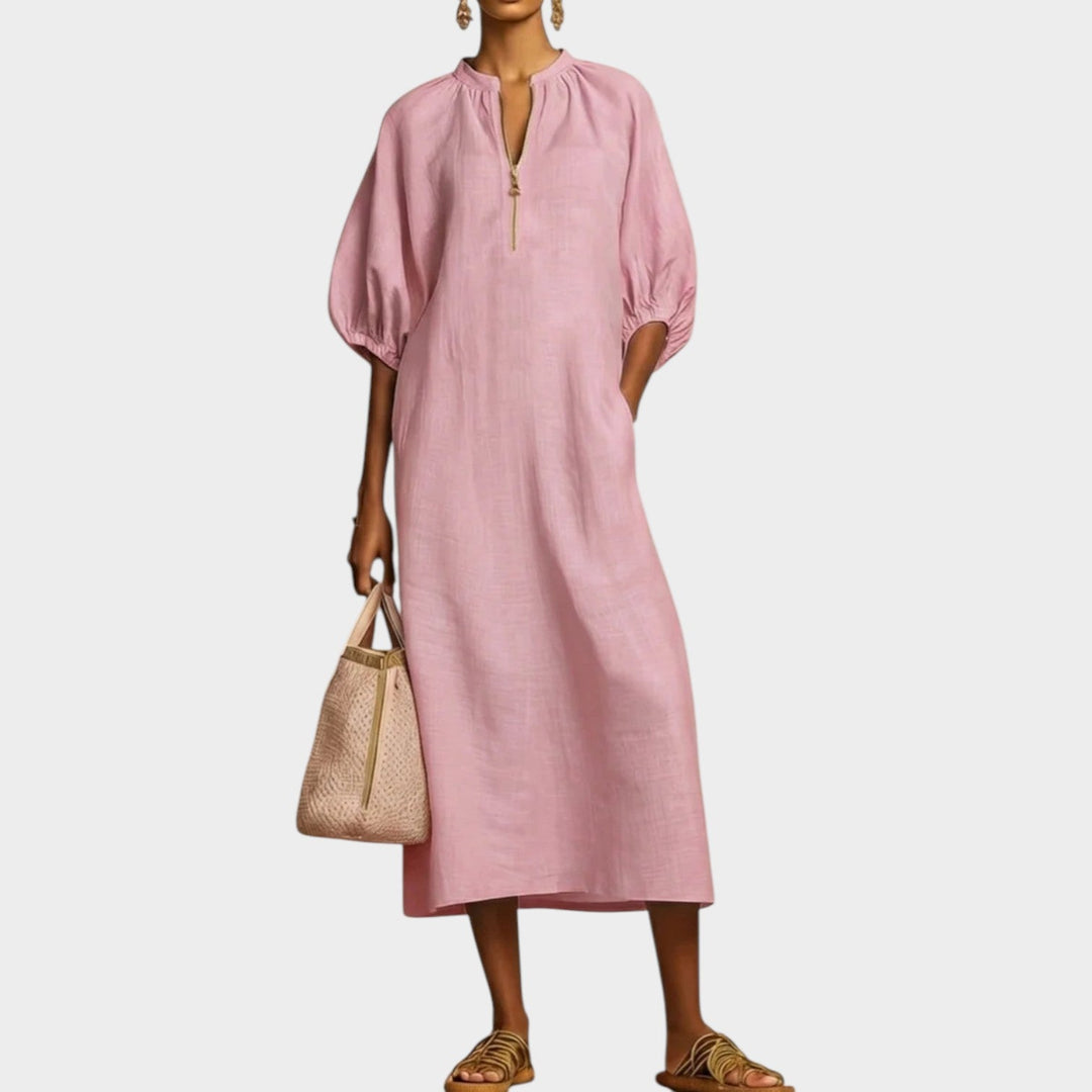 Relaxed Zip-Front Midi Dress