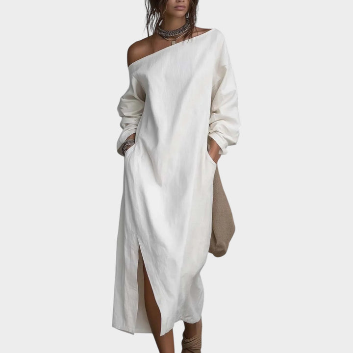 Asymmetric Off-Shoulder Maxi Dress