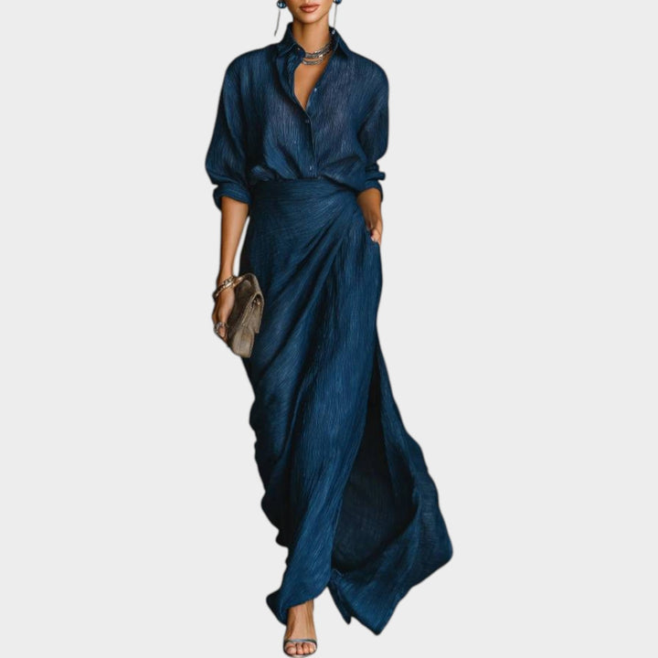 Draped Shirt-Style Maxi Dress
