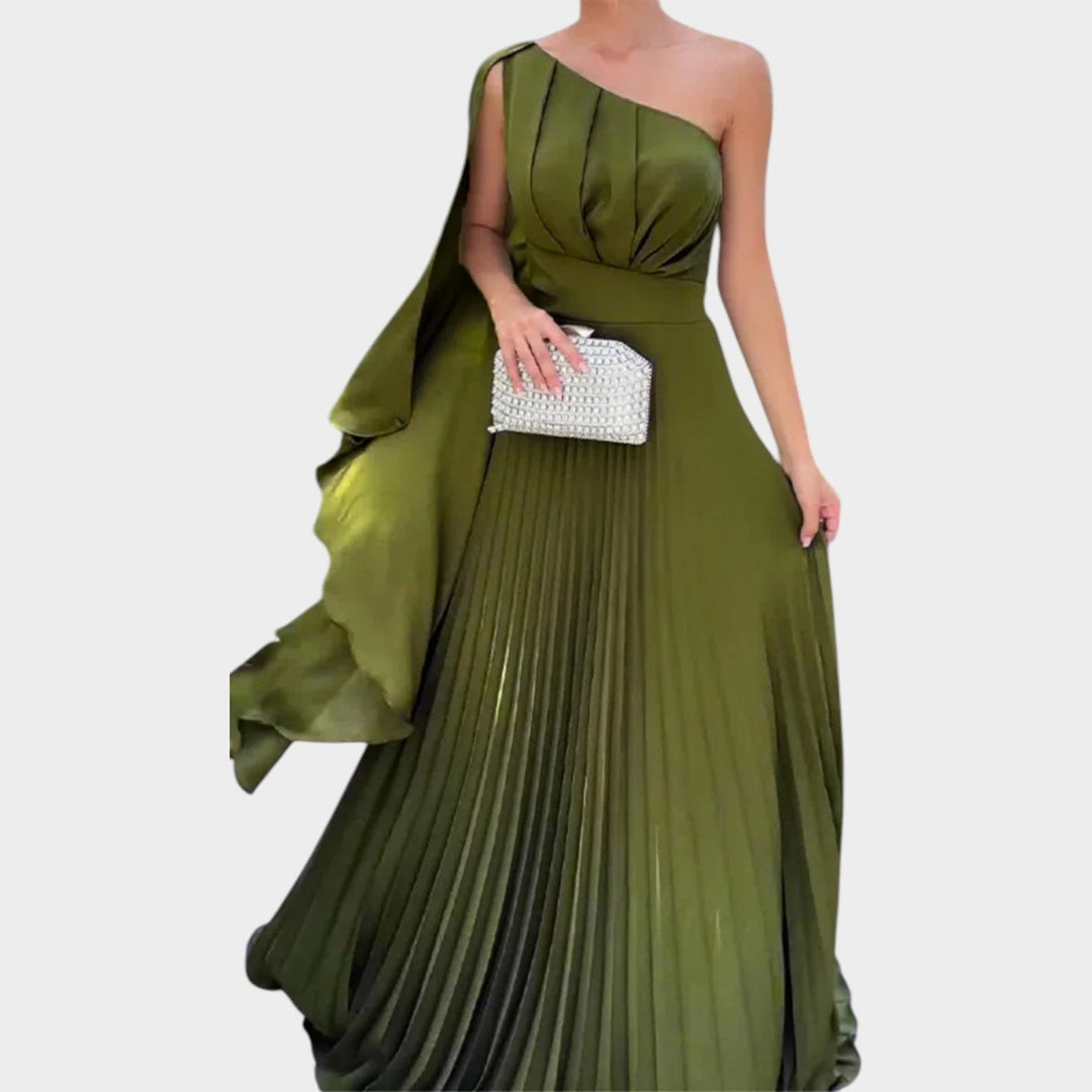 One-Shoulder Pleated Evening Gown