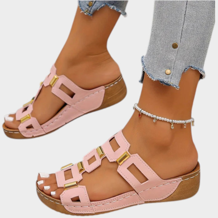 Geometric Cutout Slip-On Sandals