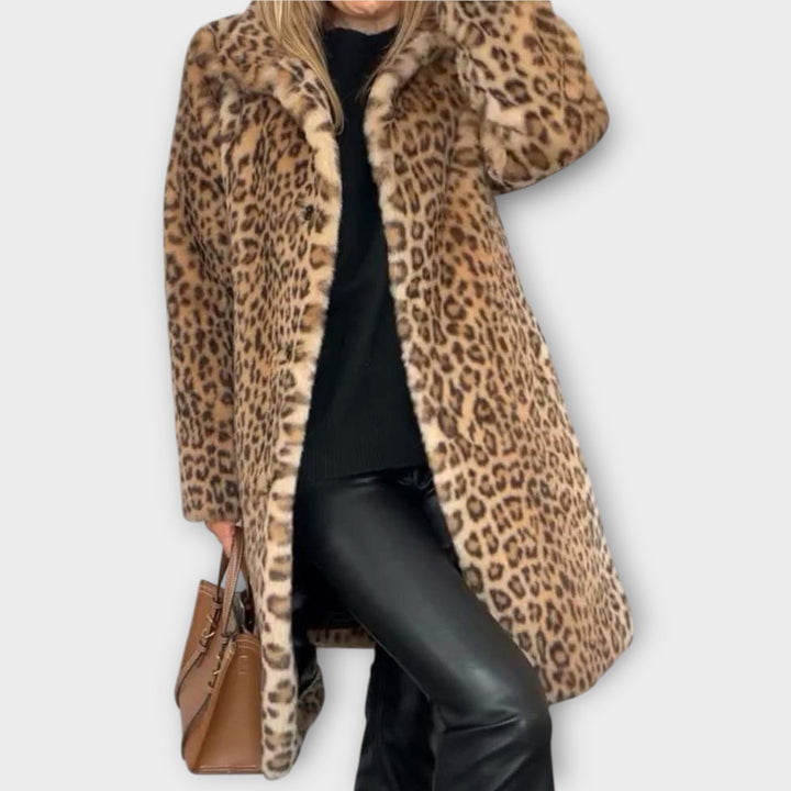 Elegant Leopard Print Faux Fur Coat