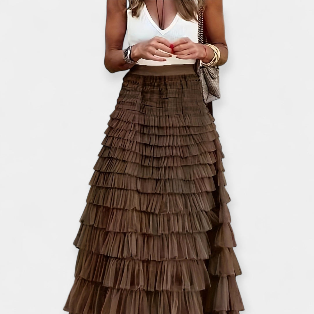 Boho Skirt with Mesh Satin Hem