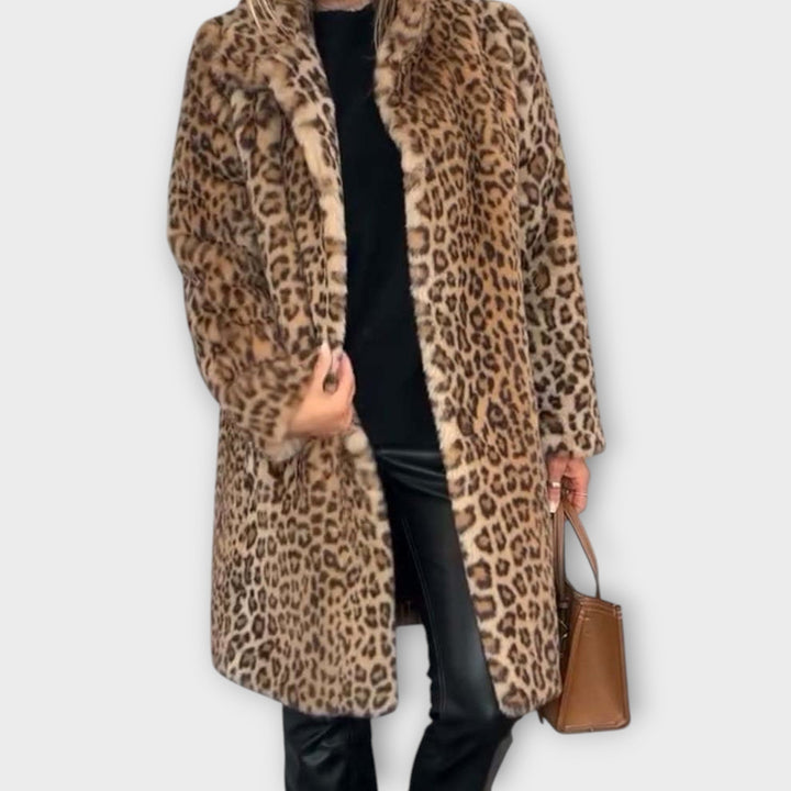 Elegant Leopard Print Faux Fur Coat