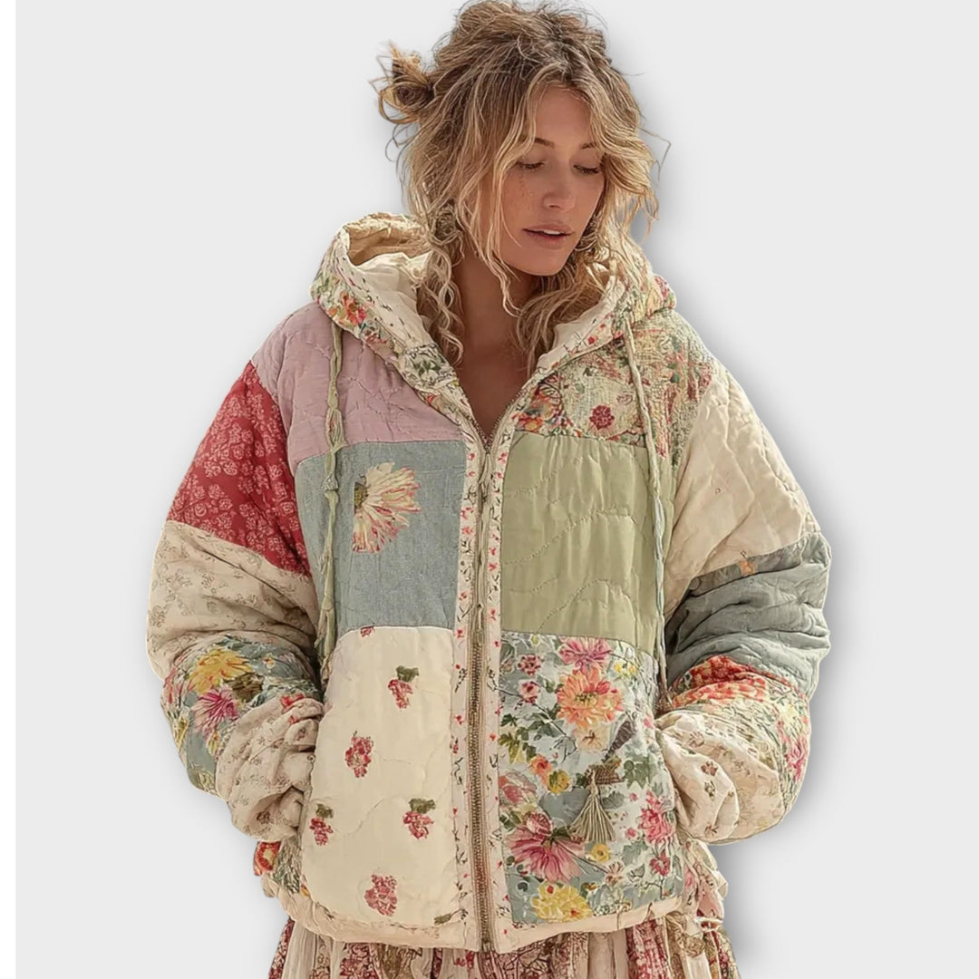 Retro Patchwork Quilted Hooded Coat