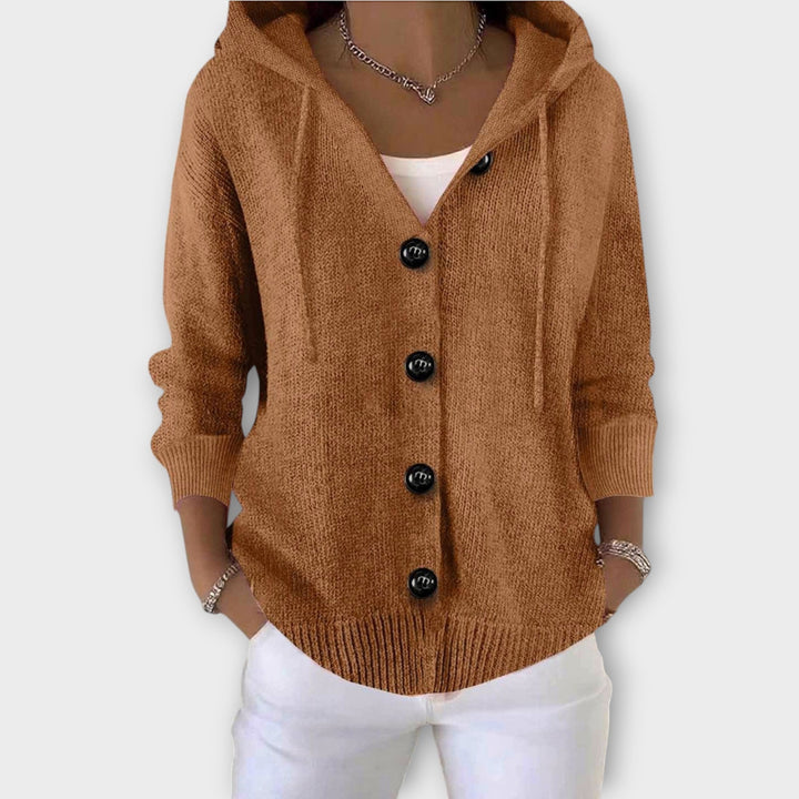 Comfortable Hooded Knit Cardigan with Button Front
