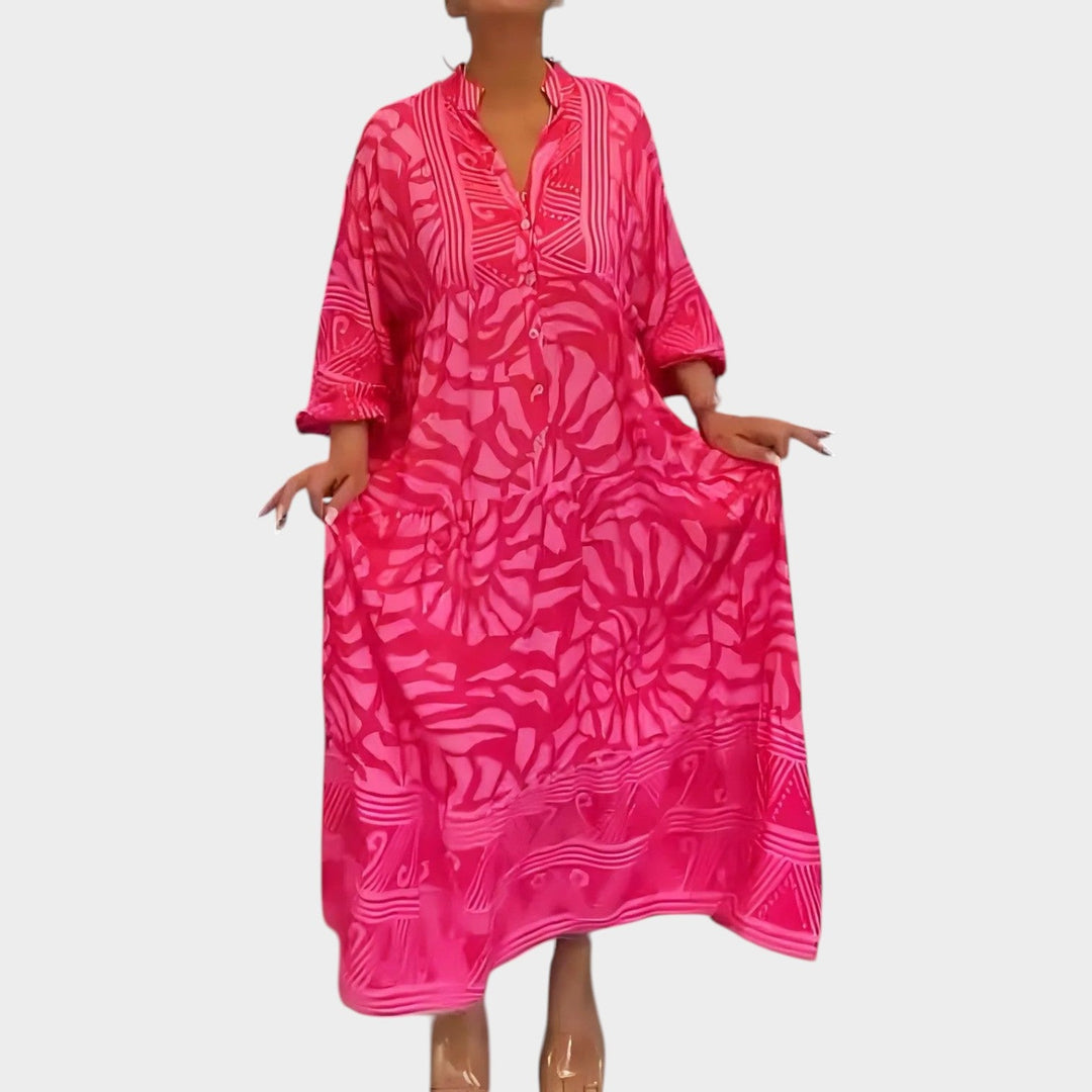 Printed Boho Button-Down Maxi Dress