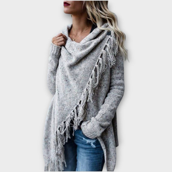 Snug Fringe Knit Sweater Wrap