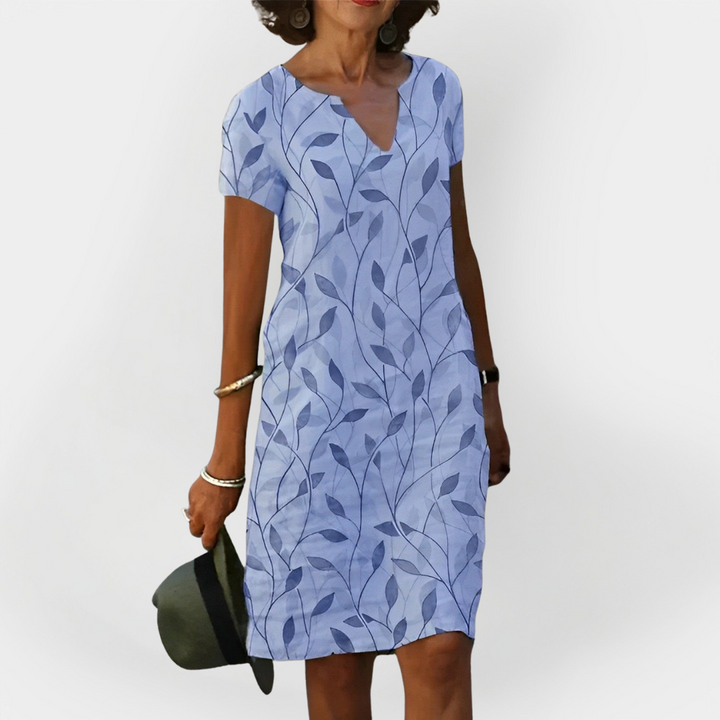 Elegant Leaf Print V-Neck Dress