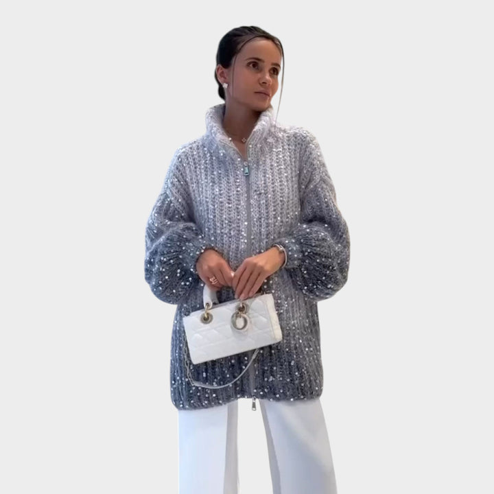 Sequin Knit Zip Cardigan