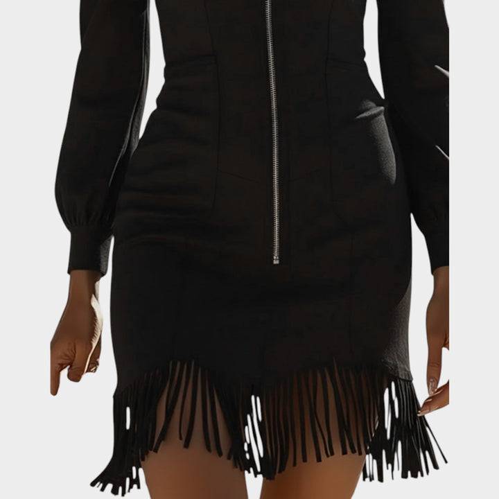 Midnight Fringe Zip Dress