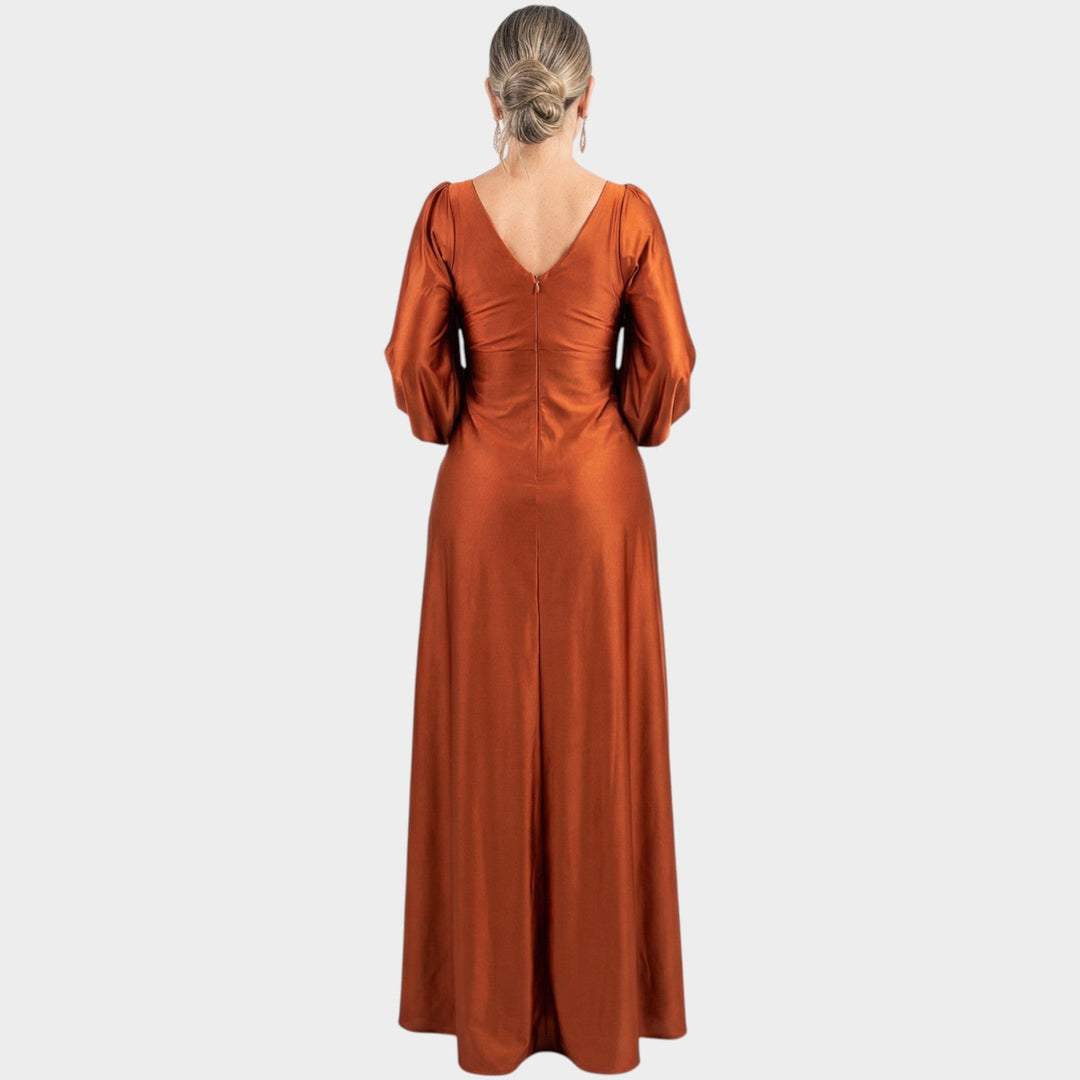 Long Sleeve Satin Evening Dress