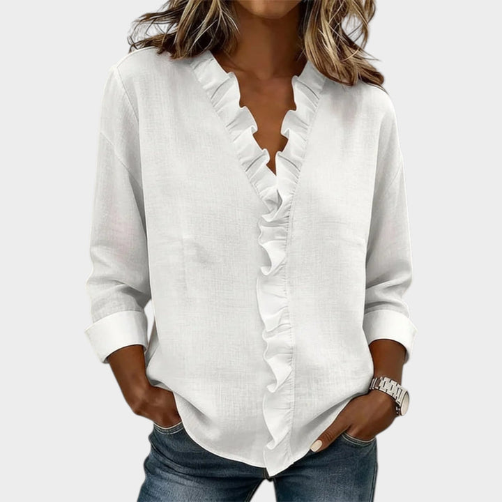 Ruffled V‑Neck Casual Blouse