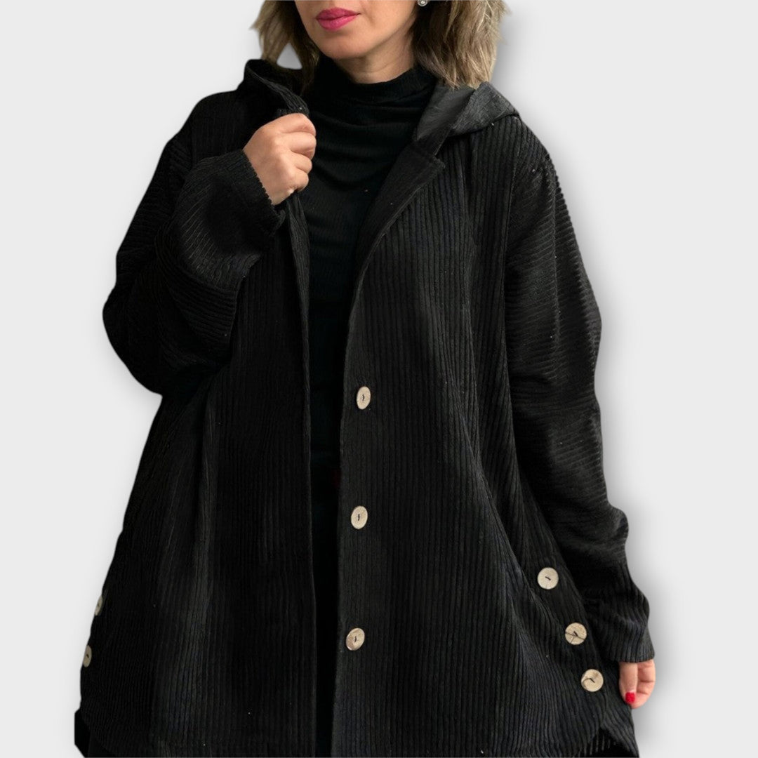 Button-Up Hooded Corduroy Jacket