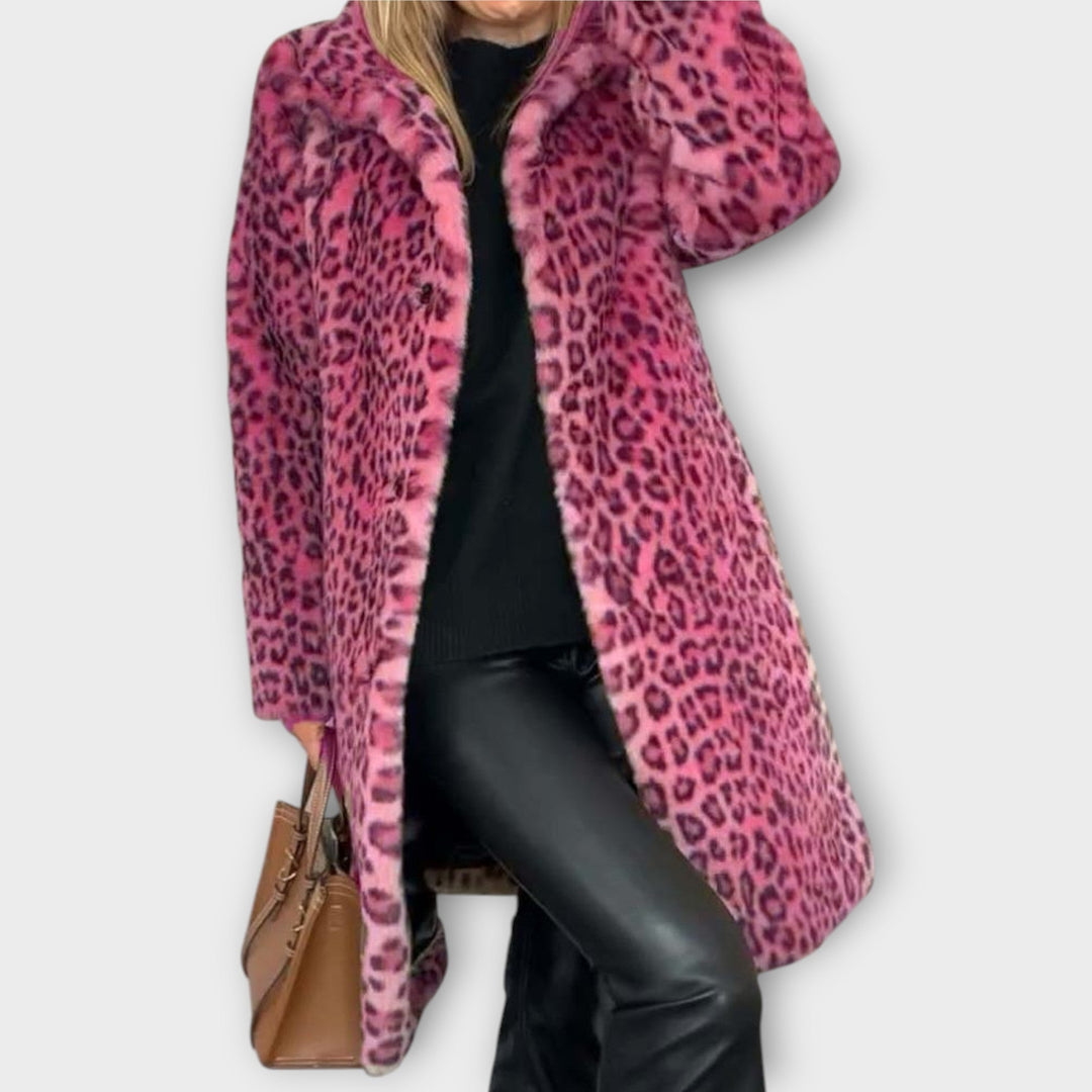 Elegant Leopard Print Faux Fur Coat