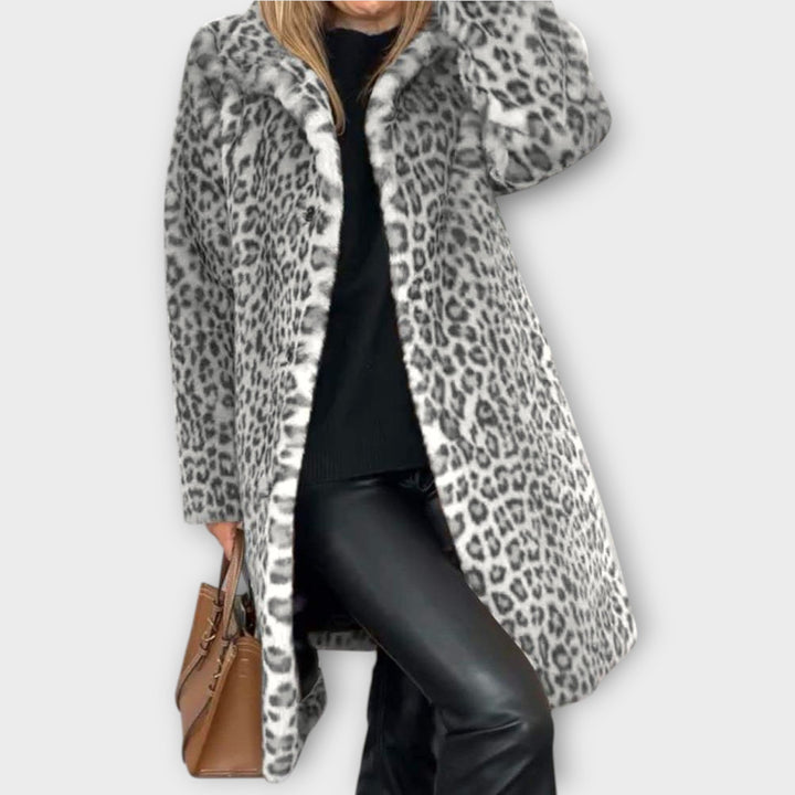 Elegant Leopard Print Faux Fur Coat