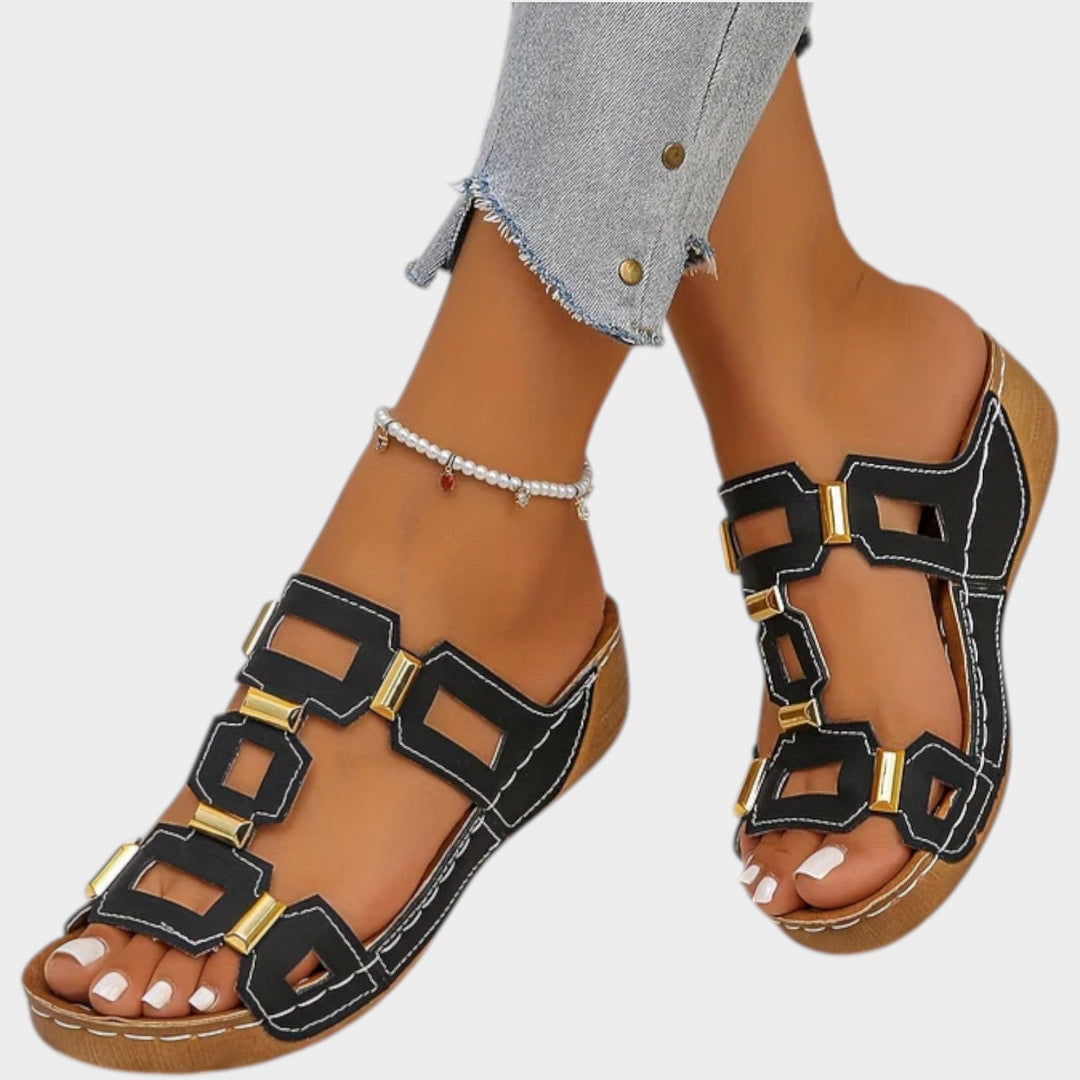Geometric Cutout Slip-On Sandals