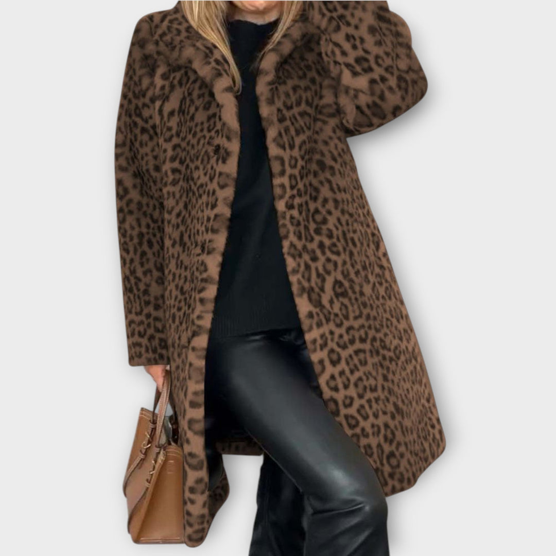 Elegant Leopard Print Faux Fur Coat