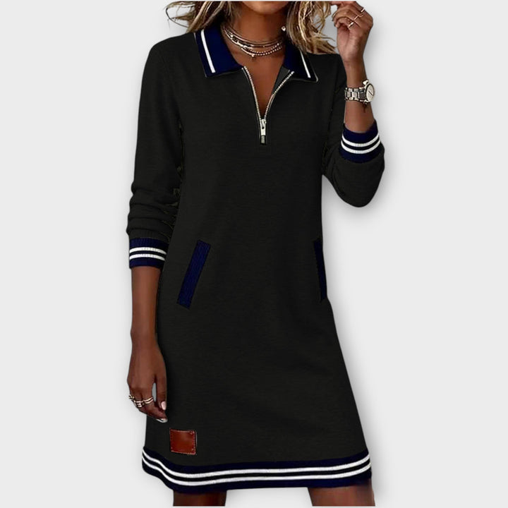 Zip-Collar Sporty Midi Dress