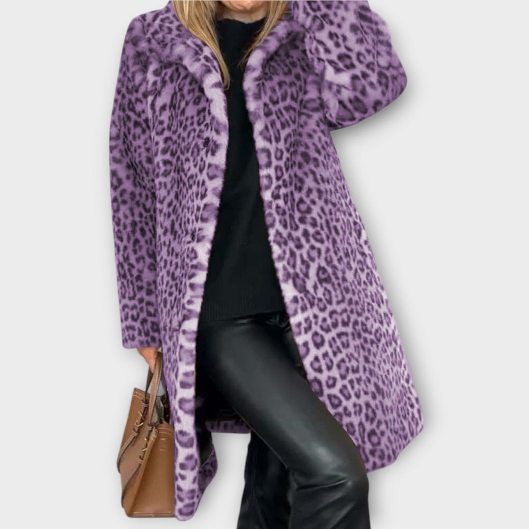 Elegant Leopard Print Faux Fur Coat