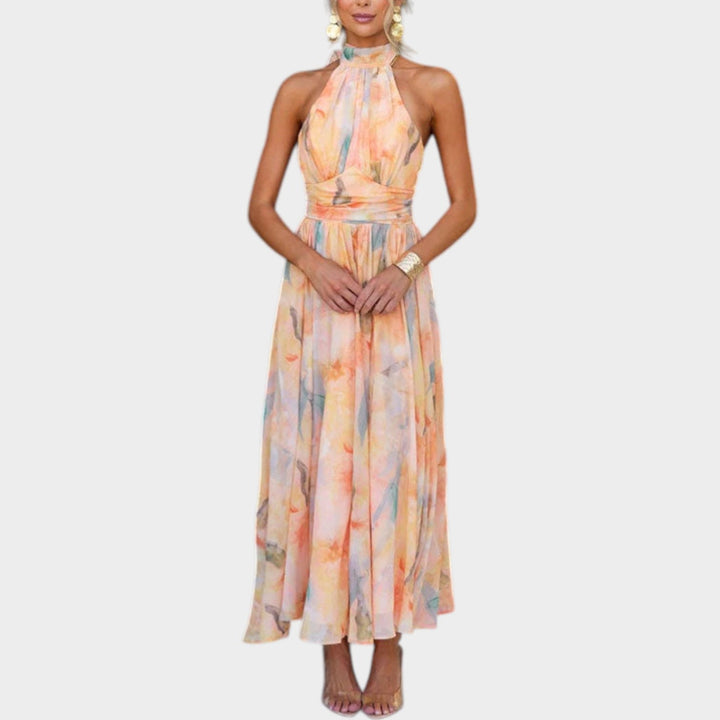 Halter Wrap Pleated Maxi Dress