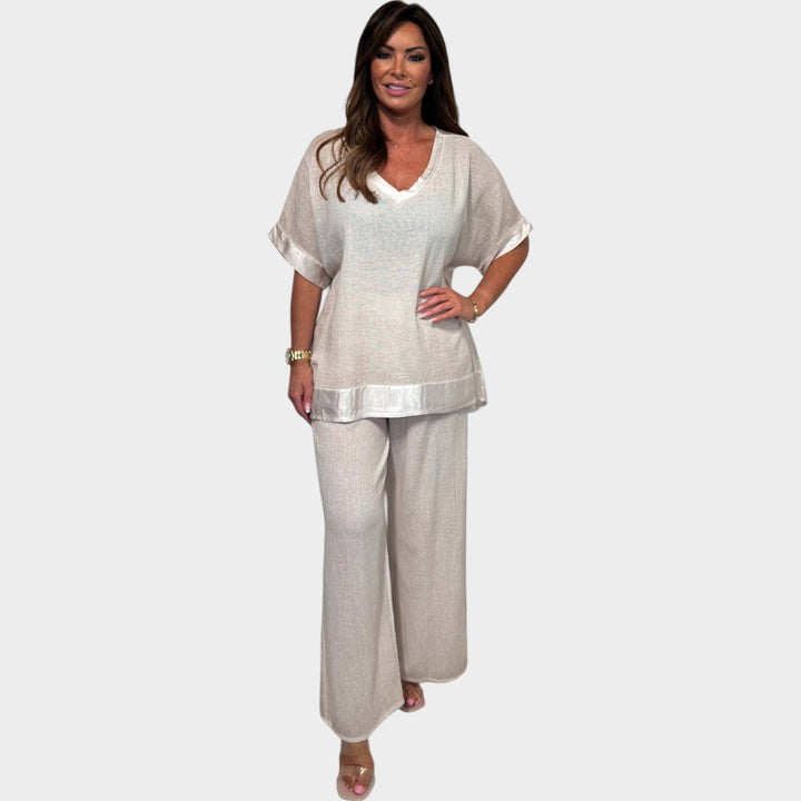 Relaxed V-Neck Two-Piece Set