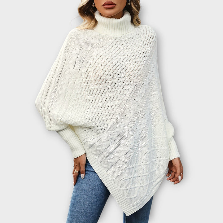 Chic Cable-Knit Turtleneck Poncho