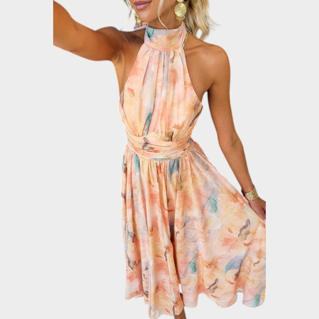 Halter Wrap Pleated Maxi Dress