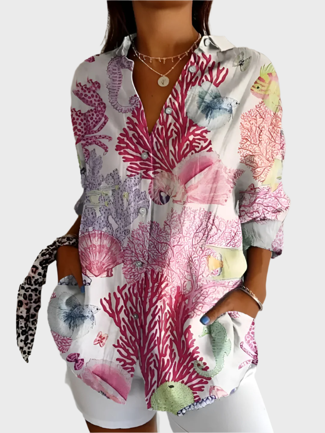 Cotton Blouse with Floral Design