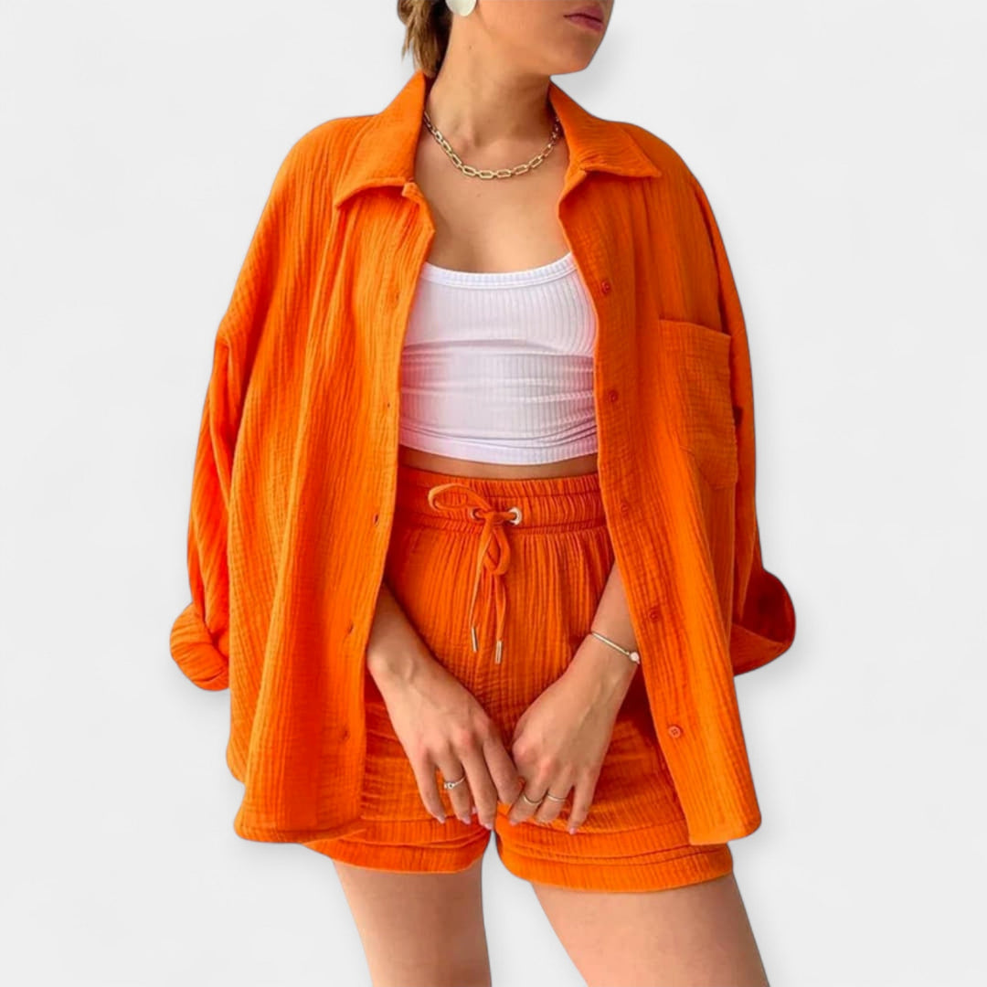 Two-Tone Summer Top and Shorts Set