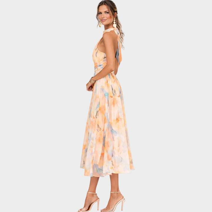 Halter Neck Floral Midi Dress