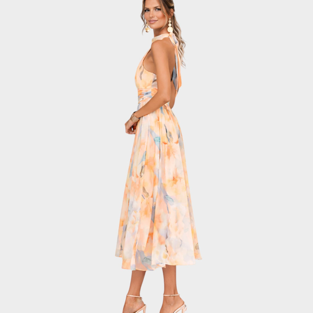 Elegant Watercolor Halter Maxi Dress