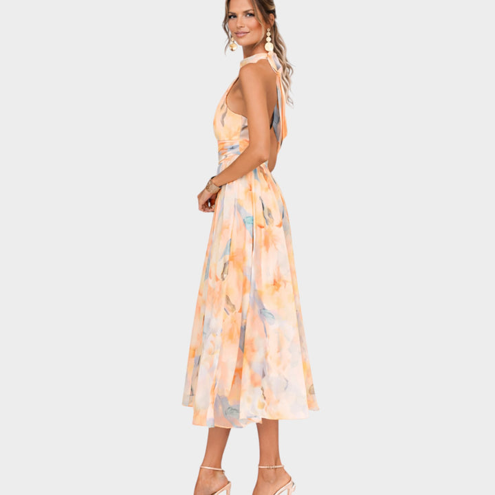 Elegant Watercolor Halter Maxi Dress