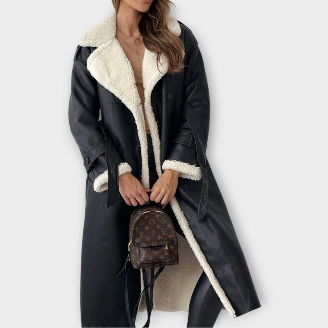 Cozy Sherpa-Lined Double-Breasted Trench Coat