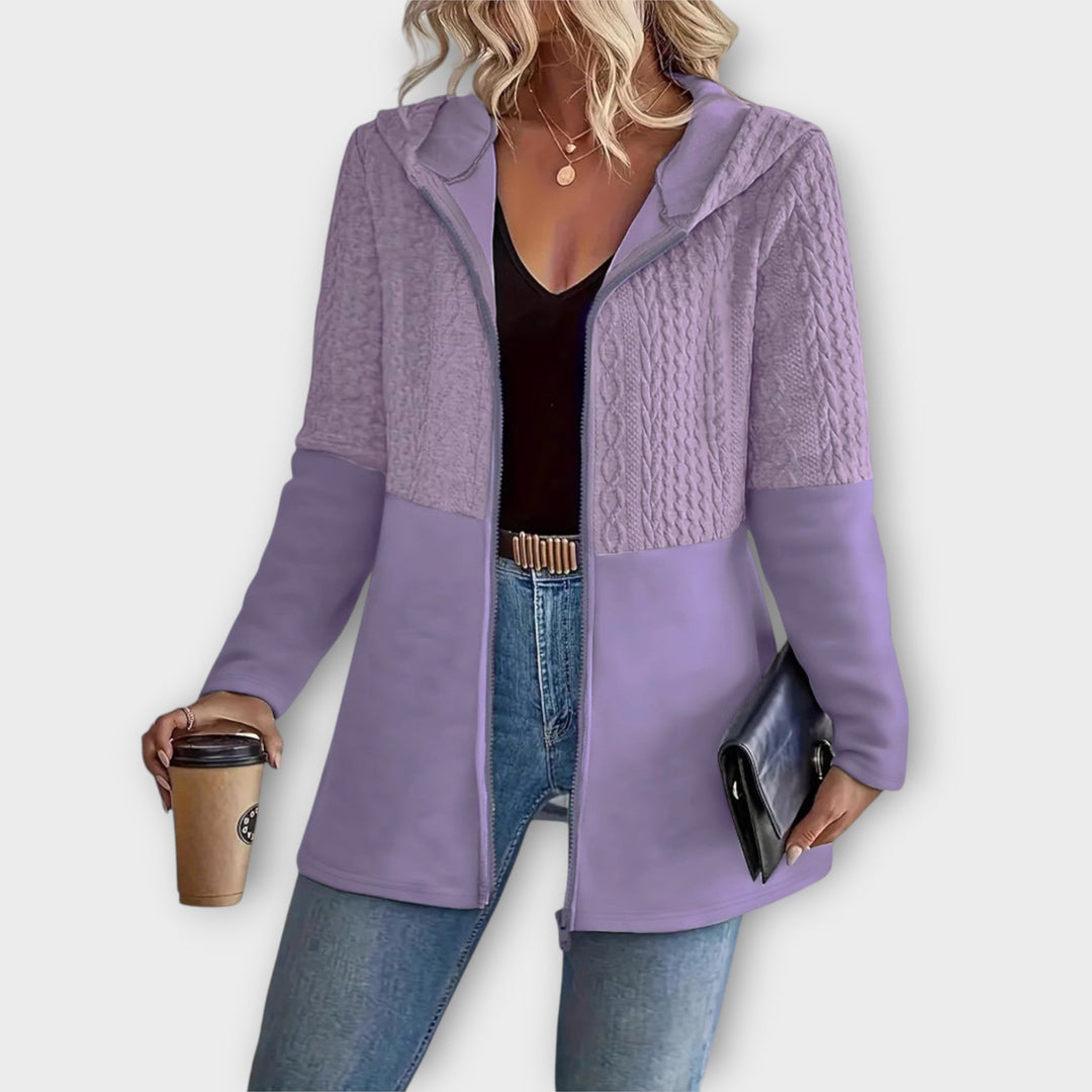 Textured Hooded Cardigan with Zip Closure
