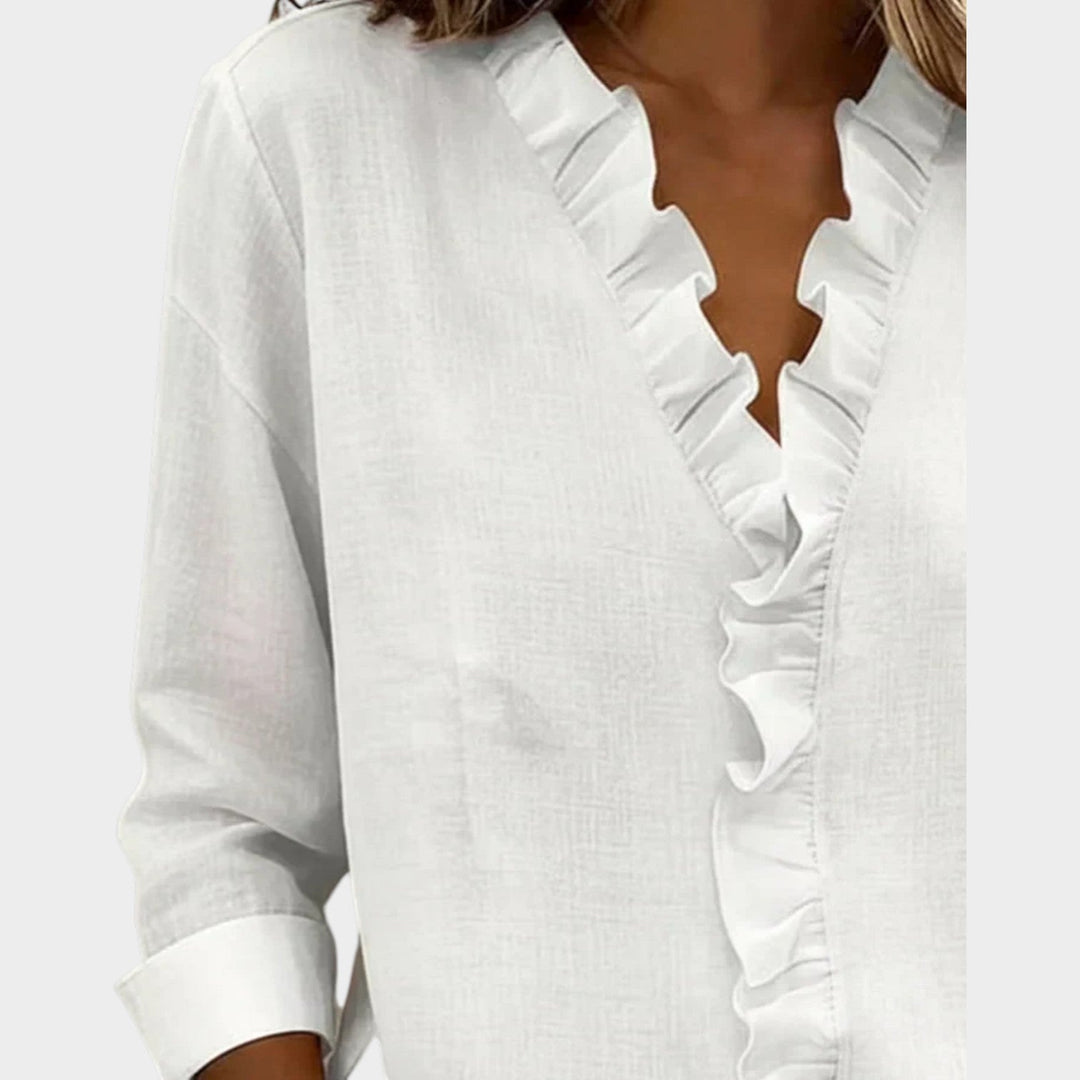 Ruffled V‑Neck Casual Blouse