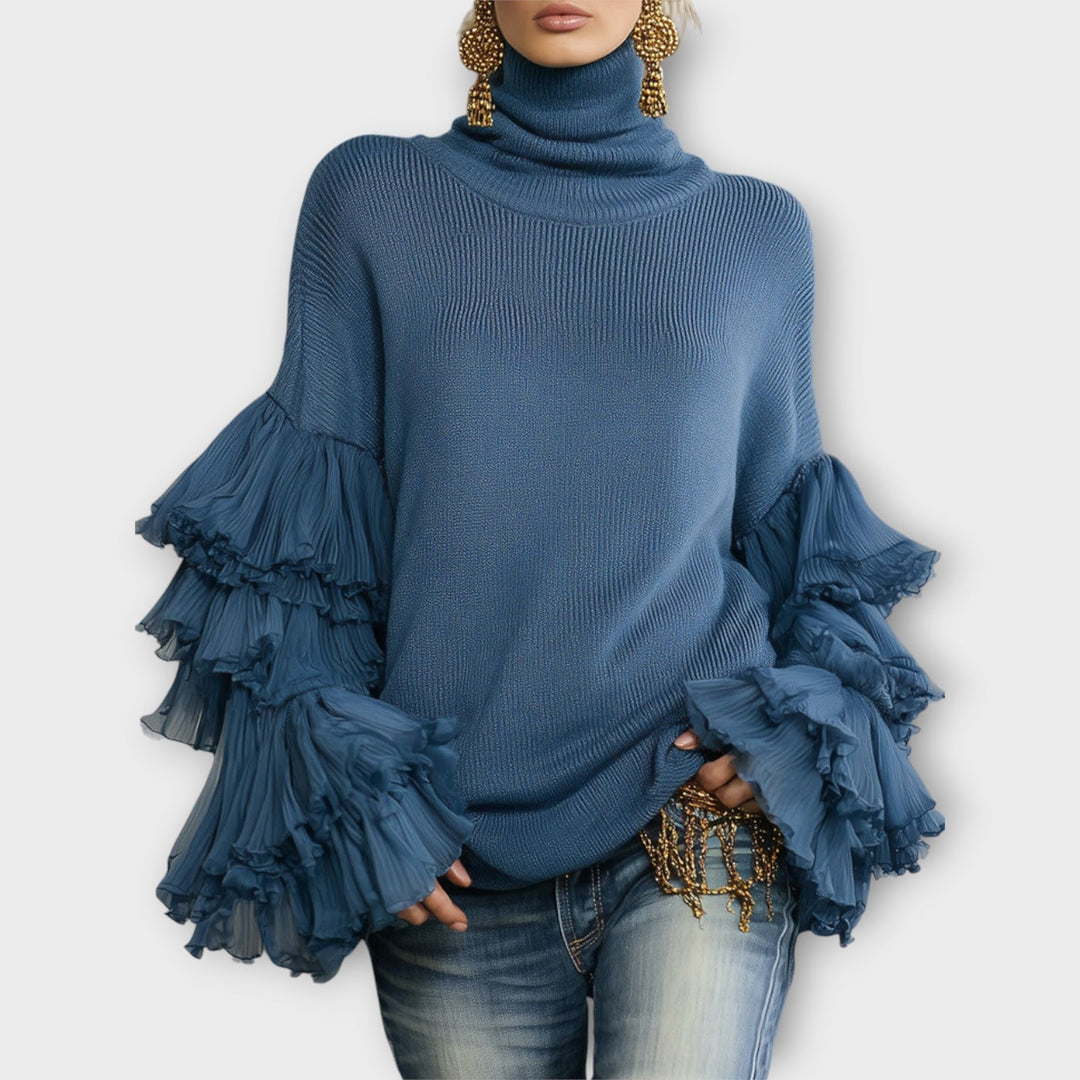 Bold Ruffle-Sleeve Turtleneck Sweater