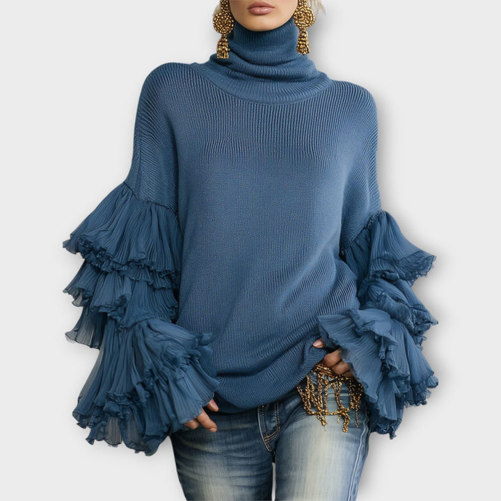 Bold Ruffle-Sleeve Turtleneck Sweater